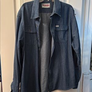 Wrangler Denim Blue Button-Down Shirt, Dad Core, Comfy Chore Shirt